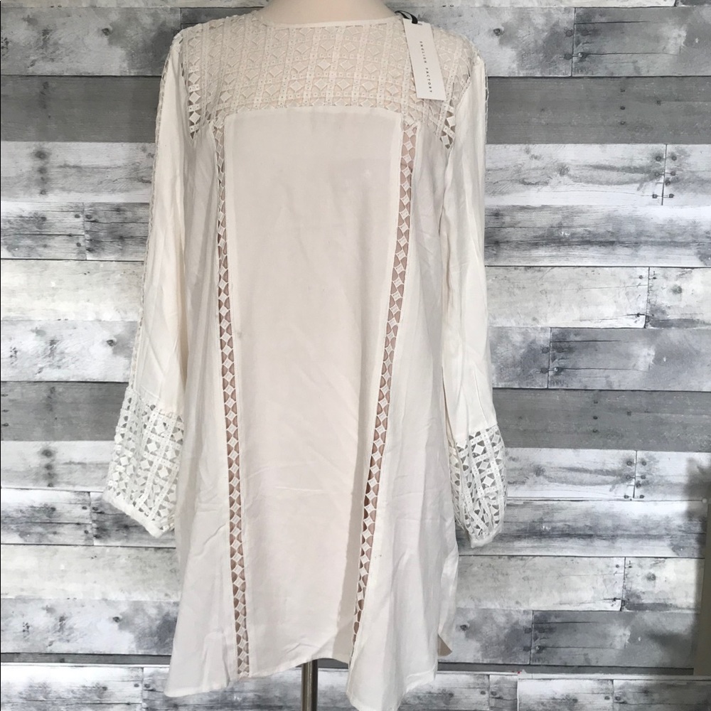 English Factory Inset Lace Eyelet white dress L